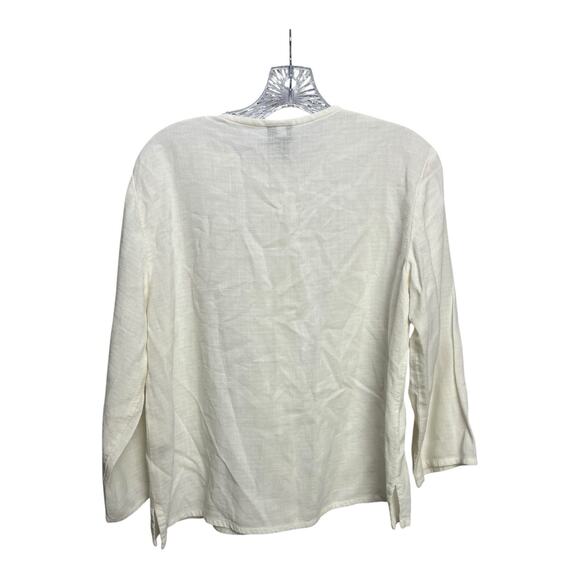 Eileen Fisher Shirt Womens White Button Up Linen Size Large PM Lagenlook - Picture 2 of 8